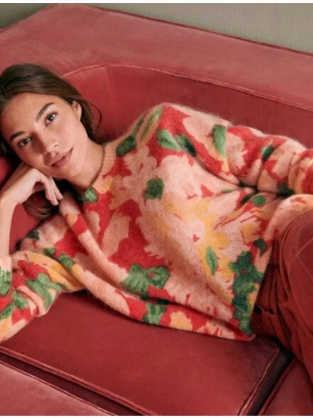 ⚡️Flash Sale⚡️Sezane May Jumper Orange Red Floral French Sweater Knit - Picture 2 of 8